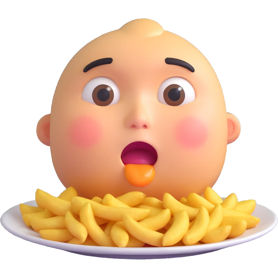 exaggerated hungry face, cheeks sucked in, eyes fixed on food, strong expression of craving emoji