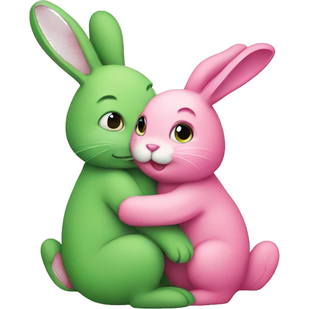 Green bunny hugging pink bunny emoji