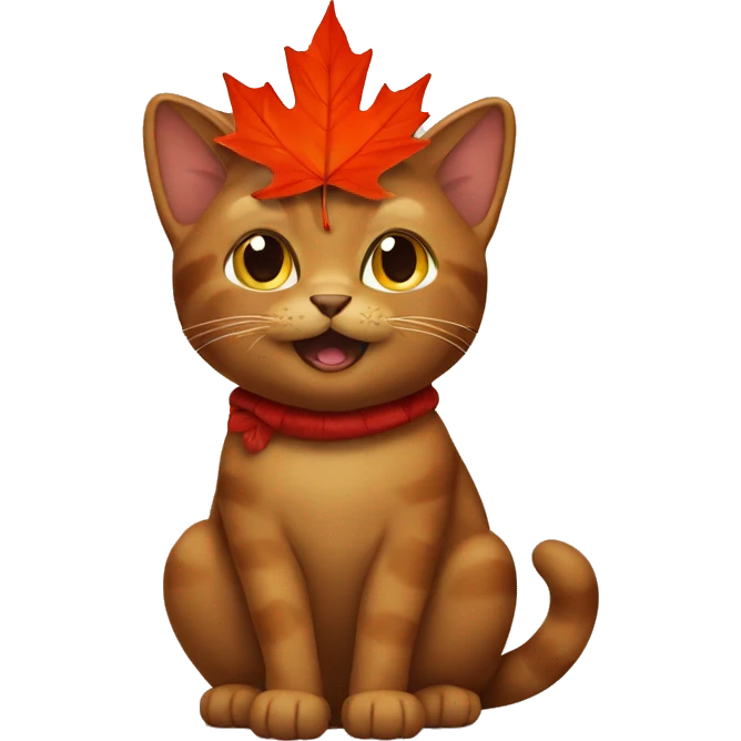 Brown cat dressed as maple leaf emoji