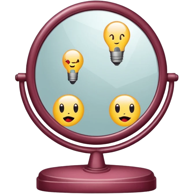 Minimalist emoji-style sticker of a vanity mirror with dim bulbs and cracked glass, words “Am I real yet?” smeared in dusty lipstick tone


 emoji