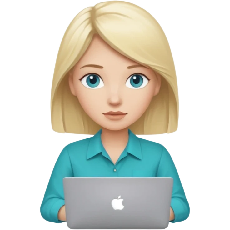 Generate blonde blue eyed woman technologist with mac laptop (code U+1F469 U+1F3FB U+200D U+1F4BB) with Teal shirt (not the purple one) dont change other features emoji