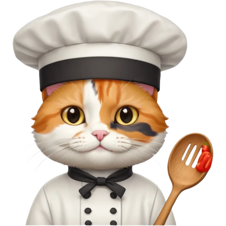 fluffy chef cat wearing a tall white chef hat emoji