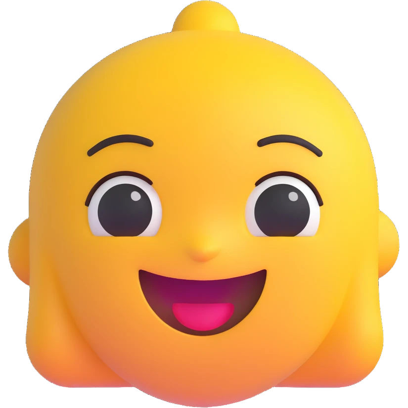 Ava as a 3D emoji-style face with a friendly expression emoji