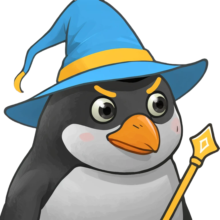 A cute penguin wizard emoji