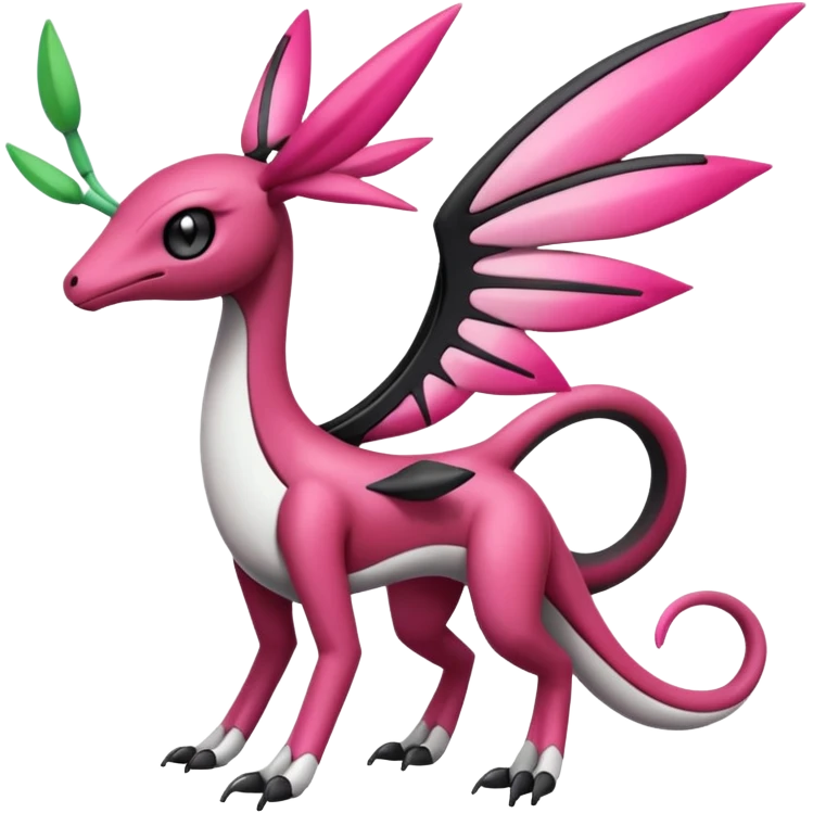 Magenta, black and white Meloetta-Flygon-Gorebyss-Salazzle-Pokémon-Fakémon-creature-fusion-hybrid emoji