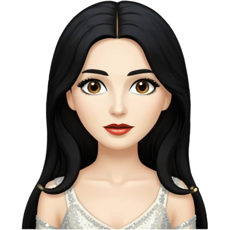 Conchita with long black hair, ivory sequin outfit emoji