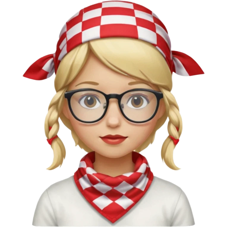 girl blonde hair, wear red and white checkered bandana, glasses emoji
