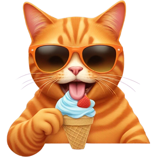 orange cat with sunglasses eating icecream emoji