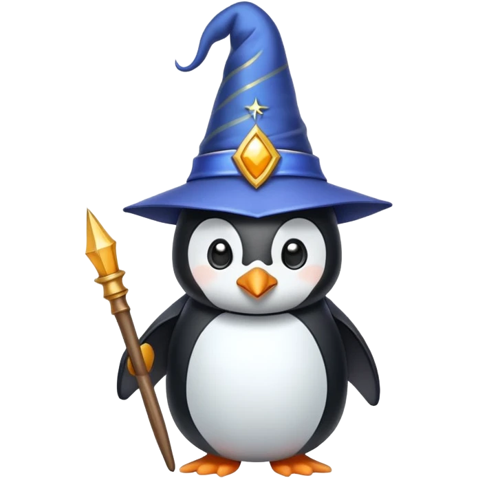penguin wizard with wand and hat emoji