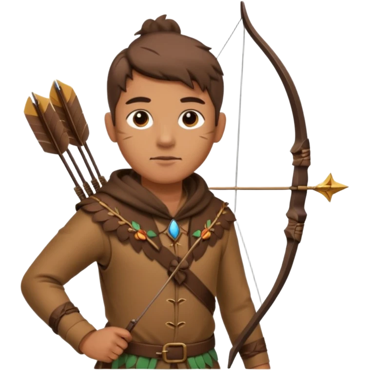 The classic hunter image with a bow and arrow on his back, dressed in brown with some animal made decorations emoji