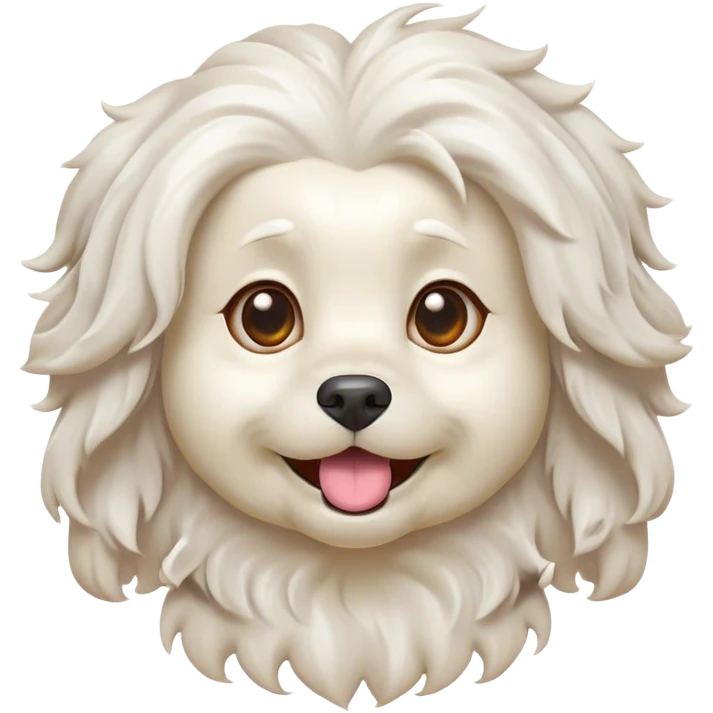 Cinematic Comical Wavy-Haired Maltese dog Portrait Emoji, Head tilted dramatically with an exaggeratedly amused or surprised expression, featuring a silky, wavy-haired white coat with a playful sheen, wide, expressive dark eyes filled with exaggerated disbelief, Simplified yet hilariously expressive features, highly detailed, glowing with a slightly sassy glow, high shine, dramatic yet playful, stylized with an air of cheeky charm, bright and endearing, soft glowing outline, capturing the essence of a spirited and over-the-top companion, so meme-worthy it feels like it could side-eye its way into internet fame instantly! emoji