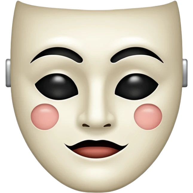 Half happy half sad face, split down middle half smile half frown on white theater mask, black mouth black eyes emoji
