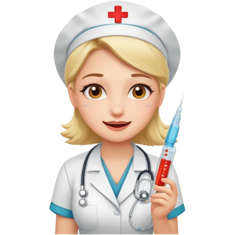 Create a cute sexi girl, funny sticker-style story in a cartoon illustration.
Scene sequence shows a nervous patient getting an injection from a kind nurse.
 emoji