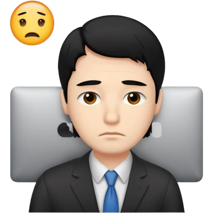 20대 직장인 남자. 단정한 검은 머리 지친얼굴 emoji
