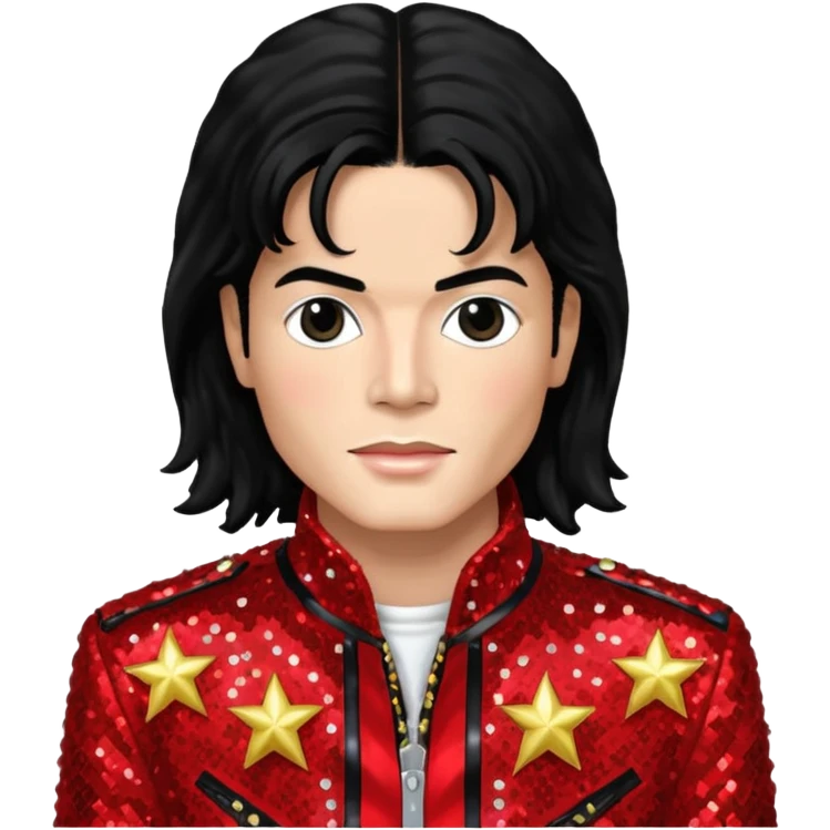 Michael Jackson with black long hair, red sequin jacket, black shirt, light skin emoji