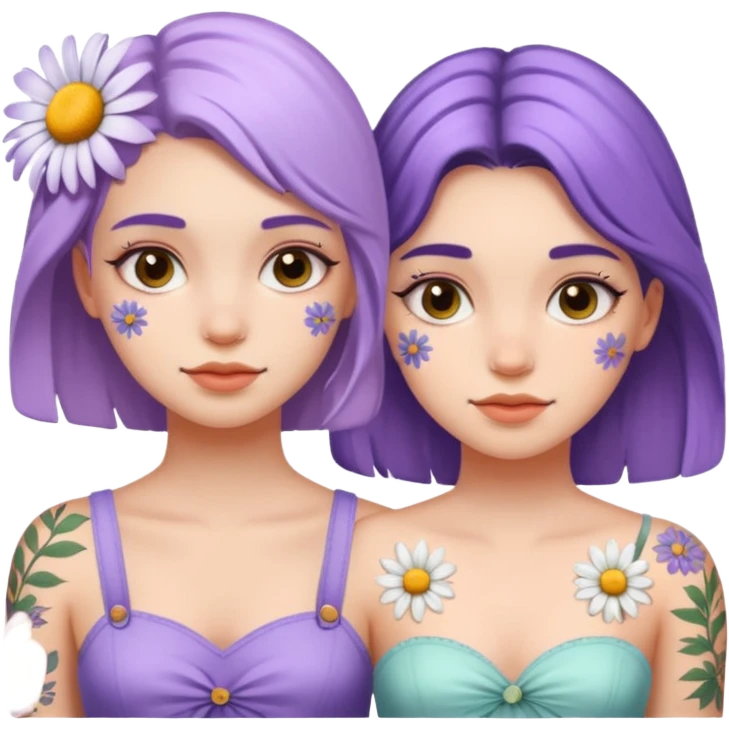 Due ragazze con un tatuaggio di una lavanda e di una margherita emoji