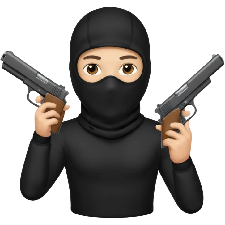 Un emoji con una balaclava negra con una pistola en la mano emoji