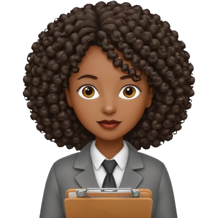 black professional woman with curly hair and a clipboard emoji