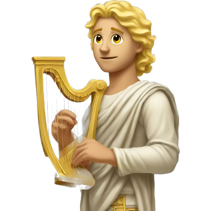 Apollo god. Calm face Holding a lyre with Blonde hair emoji