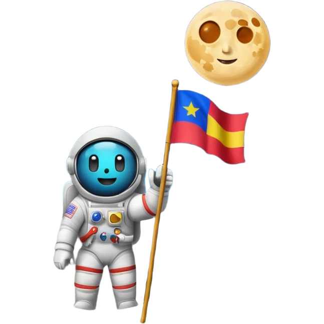 На фоне космоса луна а на ней флаг и написано "Ьфоуыешс " emoji