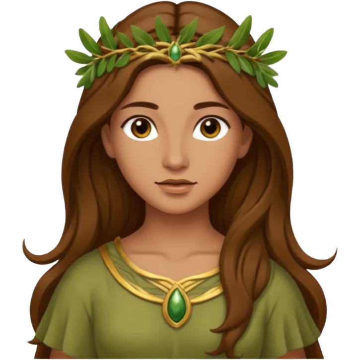 Diana, Nature Goddess from Rome Mythology with long brown hair, olive outfit emoji