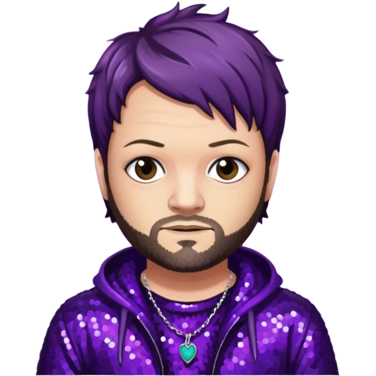 Bam Margera with dark brown hair, dark purple sequin outfit emoji