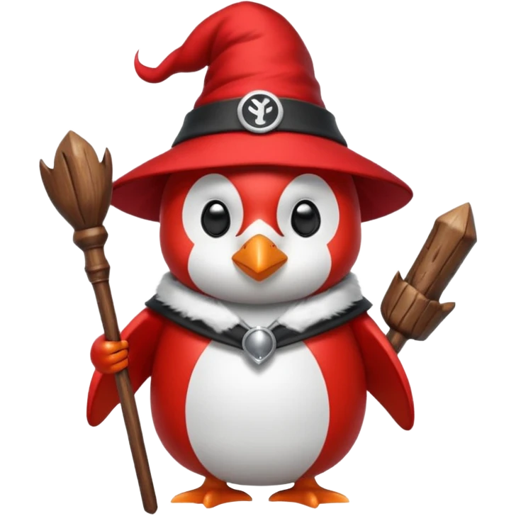 red Penguin Wizard, with youtube logo on his stick emoji