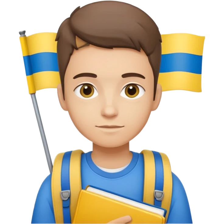 student with Ukrainian flag colors, backpack and books emoji