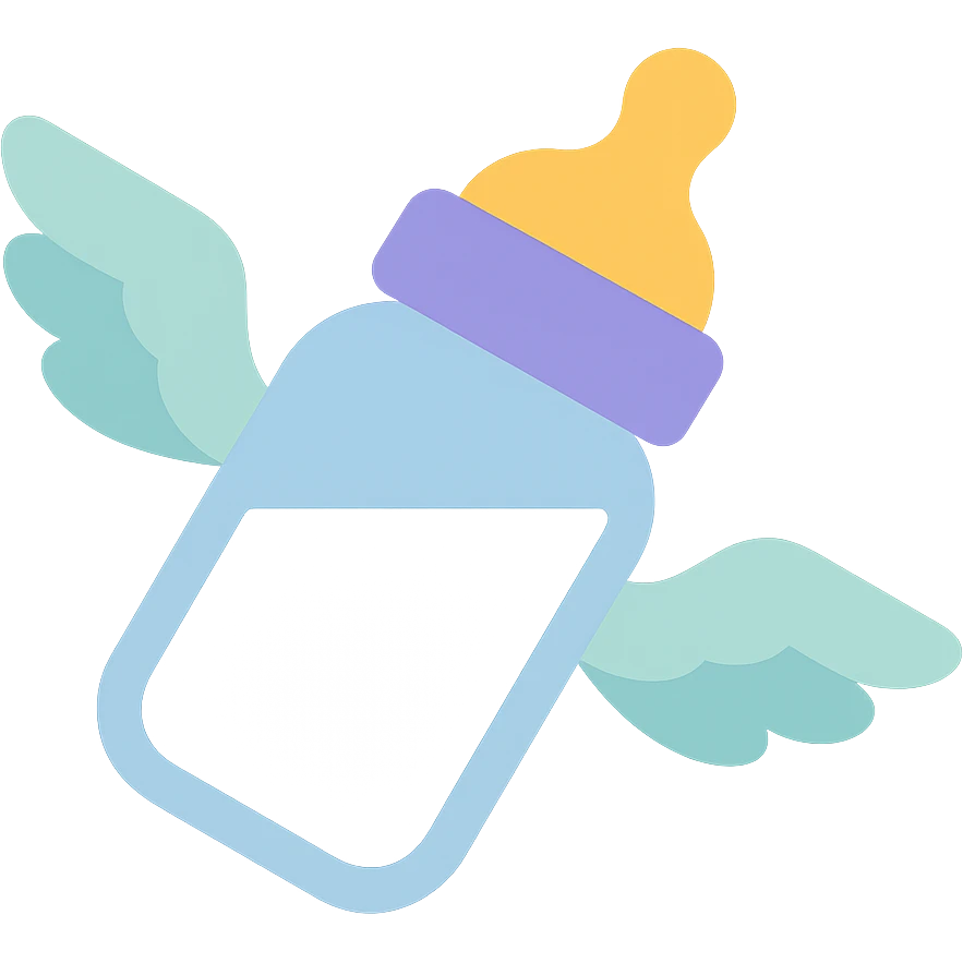 flying baby bottle with milk, wings, colorful icon emoji