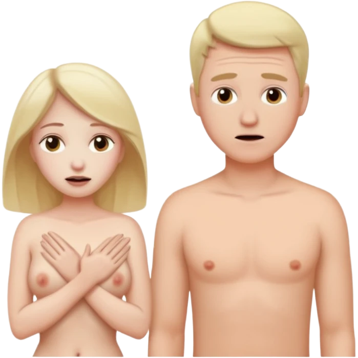 White woman naked and embarrassed in front of white man emoji