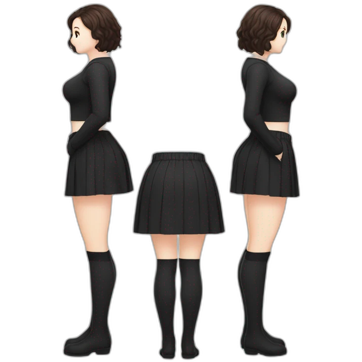 full-body-back-view-curvy-фигуристка-black-lifted skirt white-knickers and long socks emoji