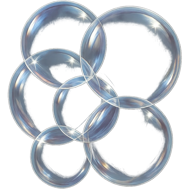 multiple transparent soap bubbles clustered together, emphasizing transparency and shining effect, simple background emoji