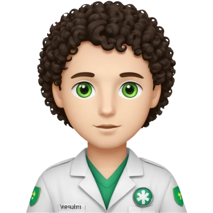 male dark brunette curly hair green eye vet emoji