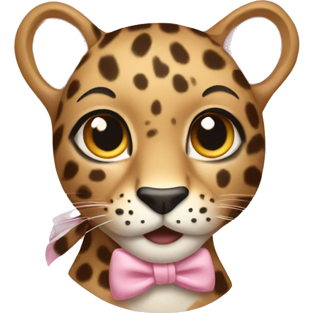 Leopard wearing plaid light pink bow on its left ear emoji