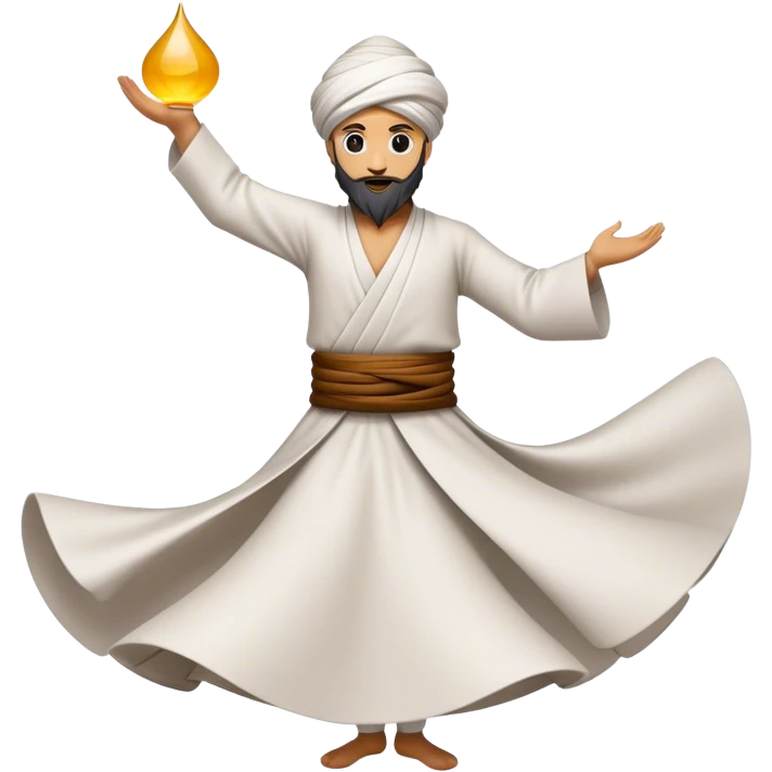 Cinematic Realistic Whirling Dervish Pop Culture Emoji, showcasing a mystical portrayal of traditional Sufi dance rendered with fluid textures and dynamic, spiritual lighting. emoji