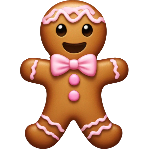 A light brown gingerbread man with light pink icing and a light pink bow on its head emoji