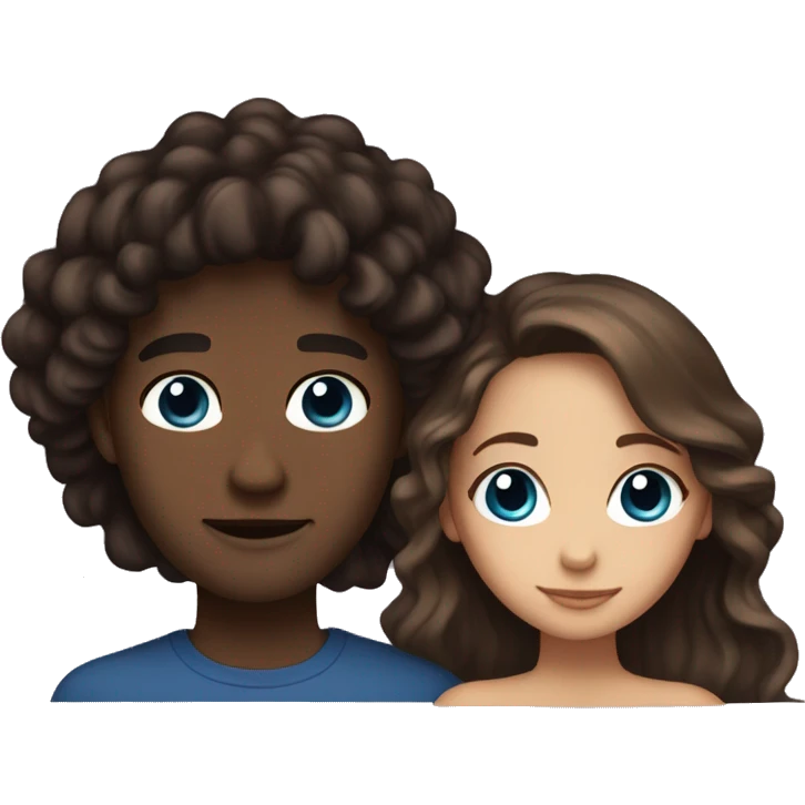 Romantic gaze between Lovers - she is black with long brown wavy Hair and brown eyes and he is tall, fair skin with brown hair with blue eyes  emoji