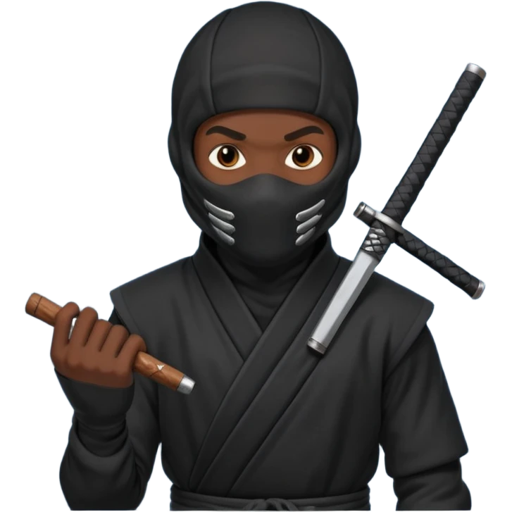 Black man wearing a ninja suit holding a blunt  emoji