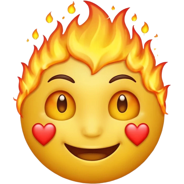 Happy emoji with fire in eyes instead of hearts emoji