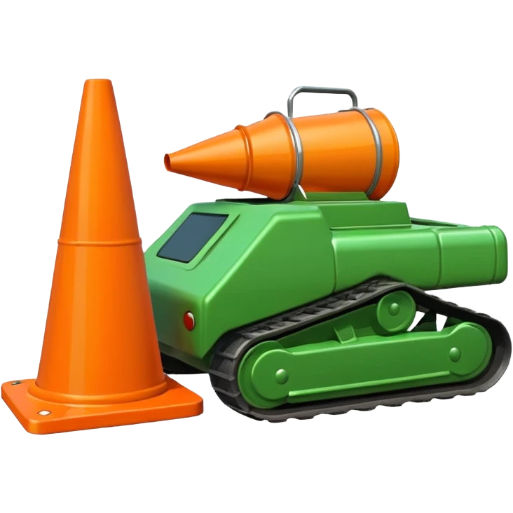 green tank with a traffic cone flattened under its treads, emoji style emoji