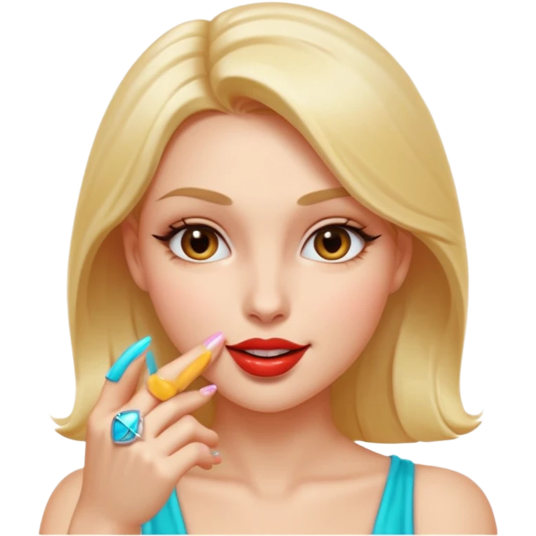 Apple style emoji, seductive sexy expression, gently biting finger, half-lidded eyes, subtle smirk, flirty and teasing mood, glossy smooth skin, vibrant colors, soft 3D lighting, iOS emoji aesthetic, cute but sensual, clean white background, high detail, polished emoji design emoji