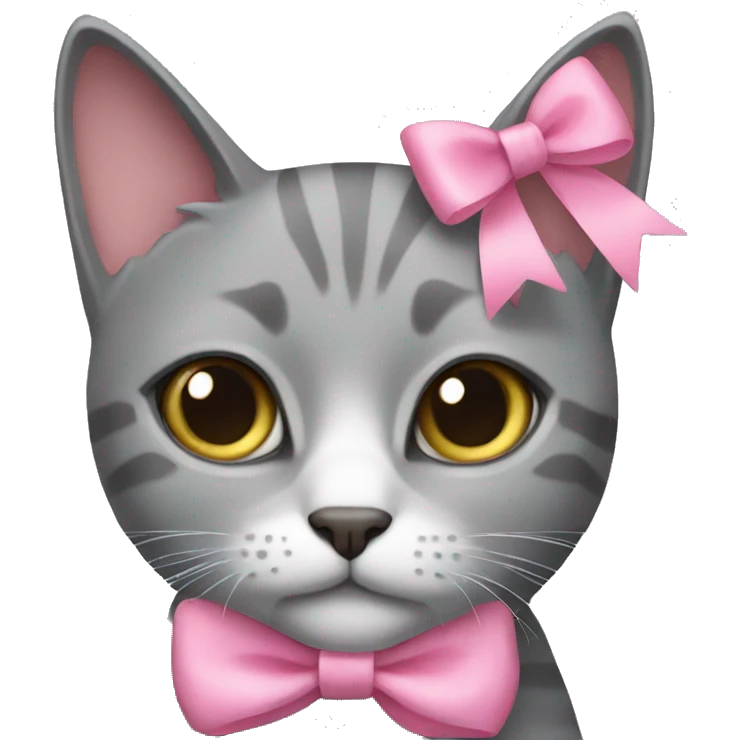 grey cat with pink bow emoji