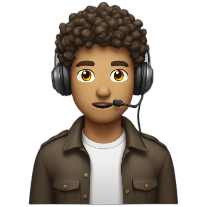 angry curly brown short hair guy with a headset with Symbols on Mouth emoji