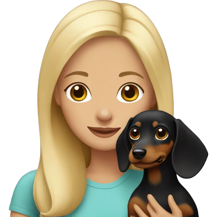 blonde girl holding black and tan dachshund  emoji