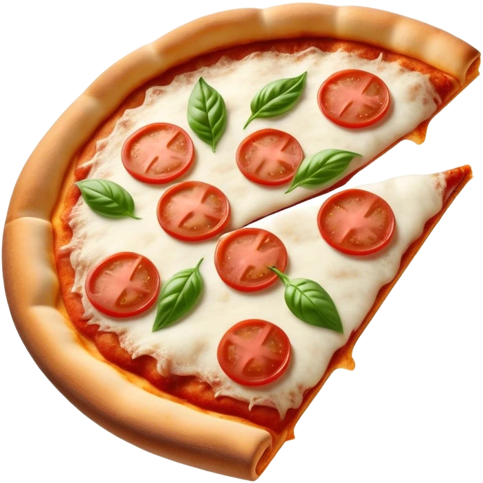 Pizza Napoletana Cinematic Realistic Pizza Napoletana Dish Emoji, depicted as a delicious slice of Neapolitan pizza with a thin, crispy crust, fresh tomato sauce, mozzarella, and basil, rendered with mouth-watering textures and vibrant, warm lighting. emoji