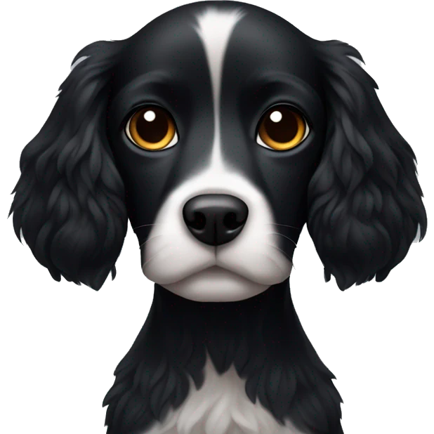 Small completely black spaniel with black fur on his whole face and white fur only on his chest emoji