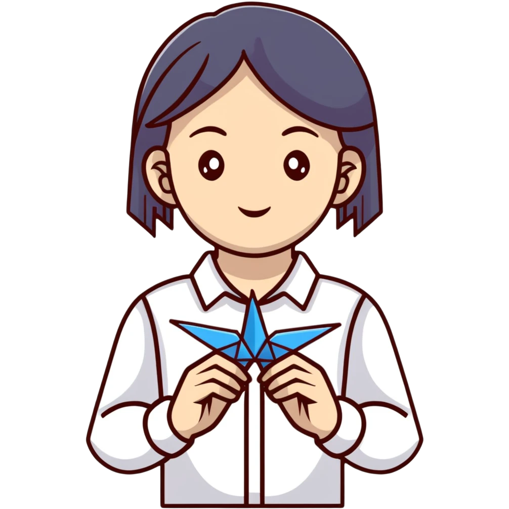 Ukrainian young girl in a white embroidered shirt holds an origami crane emoji