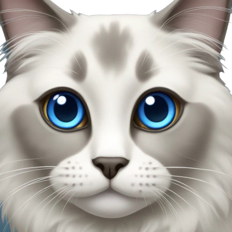 ragdoll cat, grey face, grey mouth, blue eyes, emoji
