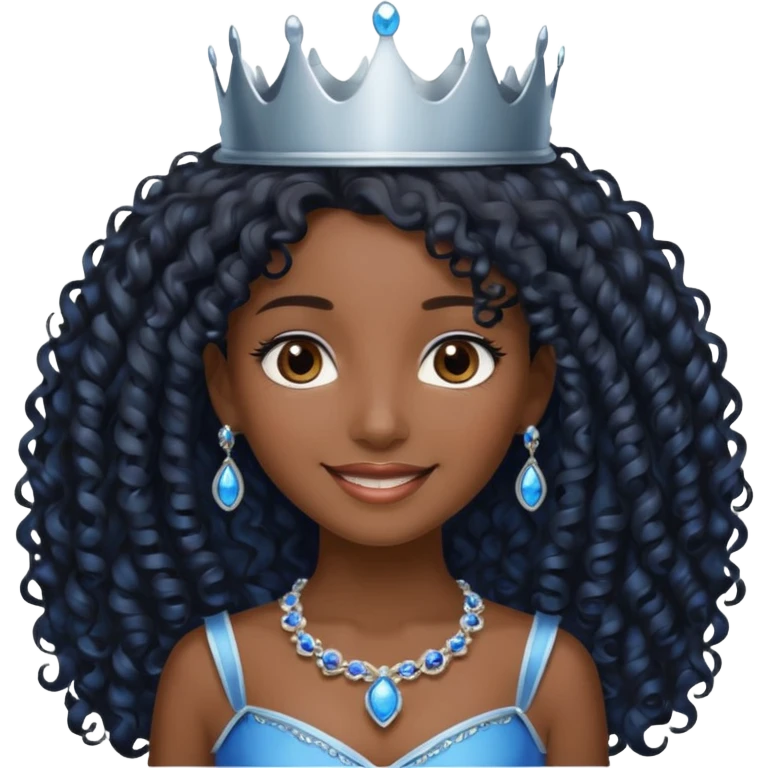 Por favor hazme el emoji de la princesa pero morena con el pelo negro y rizado y largo, los ojos marrones y la corona plateada con jollas azules emoji