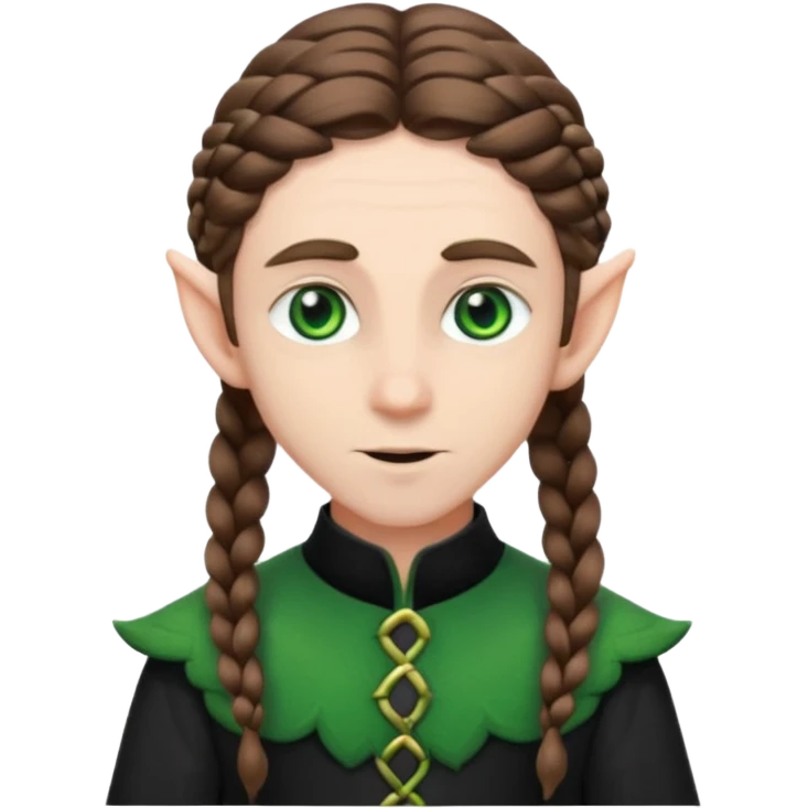 elves with braided brown  hair man black dree emoji